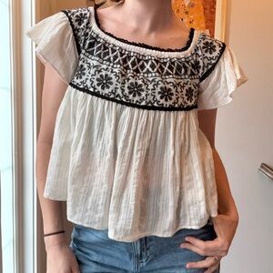 Embroidered Black and White Women's Top